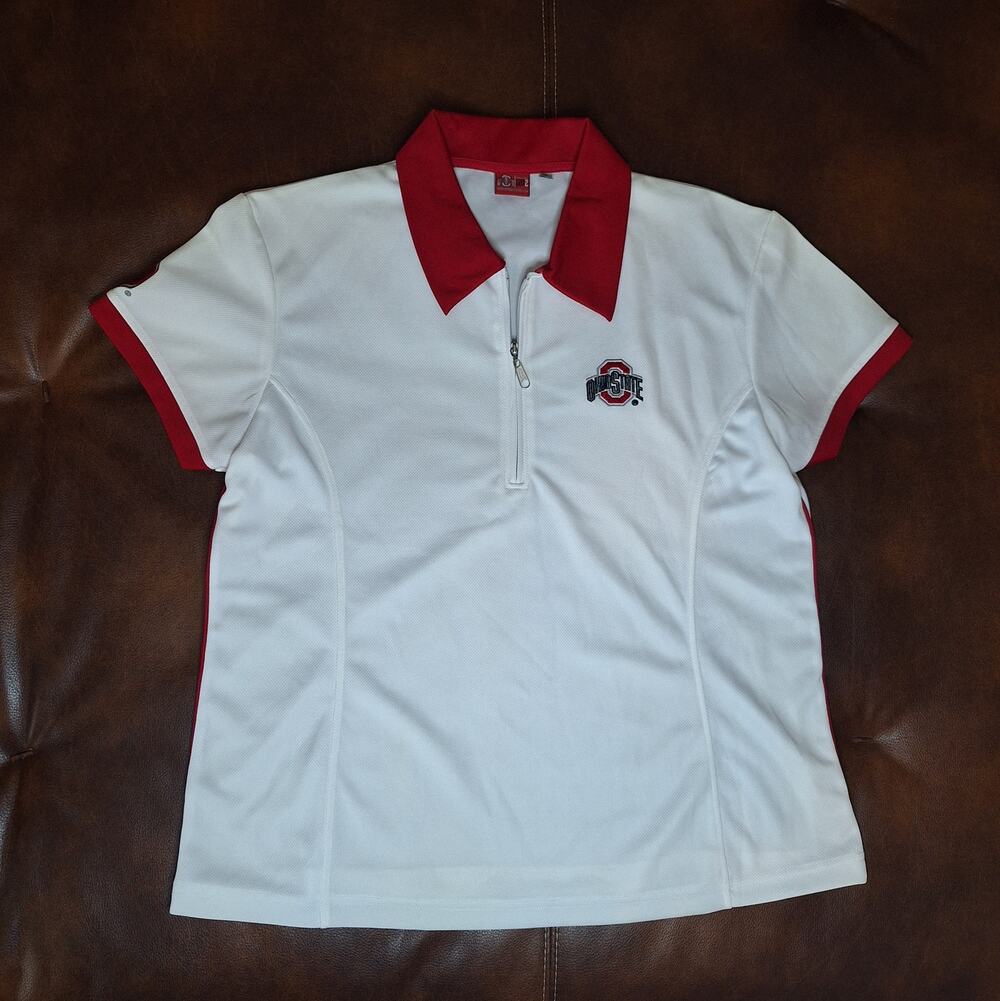 NWT Antigua Ohio State Buckeyes Women's 2XL White Red Half Zip Polo Shirt OSU